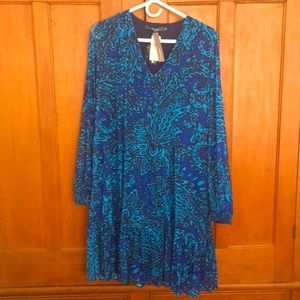 Eva Franco Anthropologie Ocean Blue Print Alfansa Dress NWT S